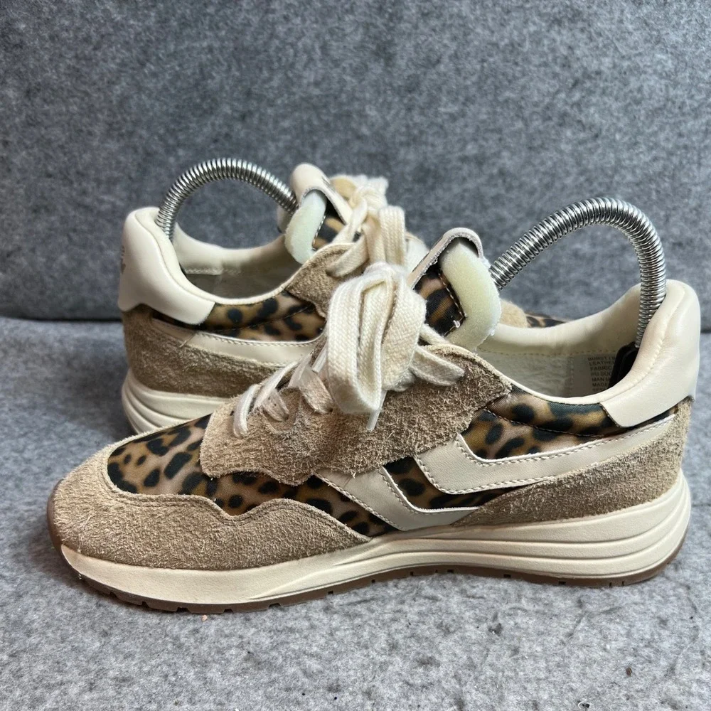 Steve Madden Burst-L Leopard Print Suede Sneakers Tan Cream Animal Lace Up Size9